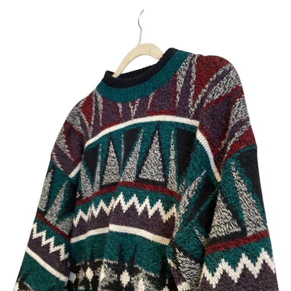 Vintage 80s Michael Gerald Green Abstract Geometric Grandpa Sweater Size Large - Picture 11 of 16